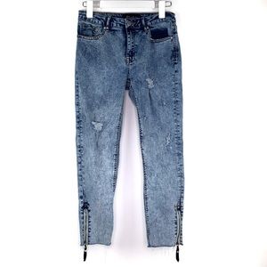 Bluefaith Jeans Cropped Raw Hem Ankle Zippers 8